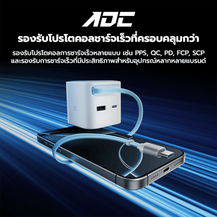 หัวชาร์จเร็วพร้อมสาย CUKTECH AD653W สีดำ GAN 65W รองรับ PD, PPS, QC_8